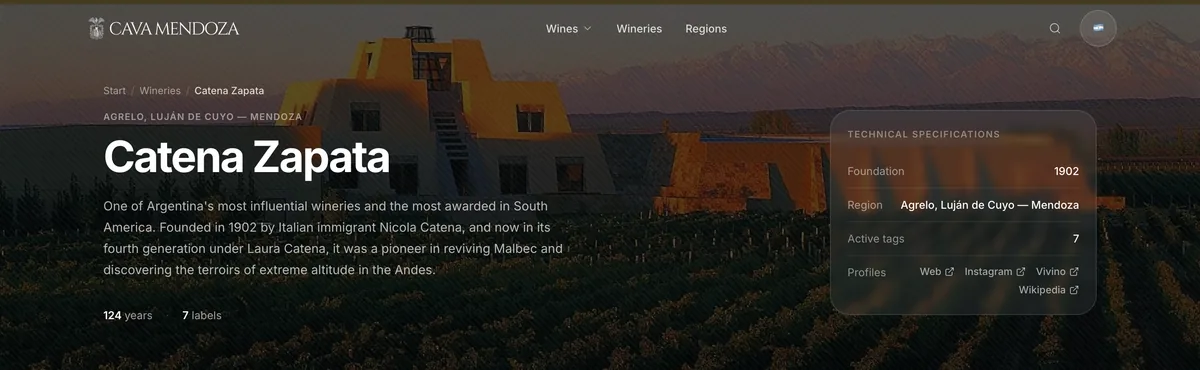 Cava Mendoza winery page for Catena Zapata