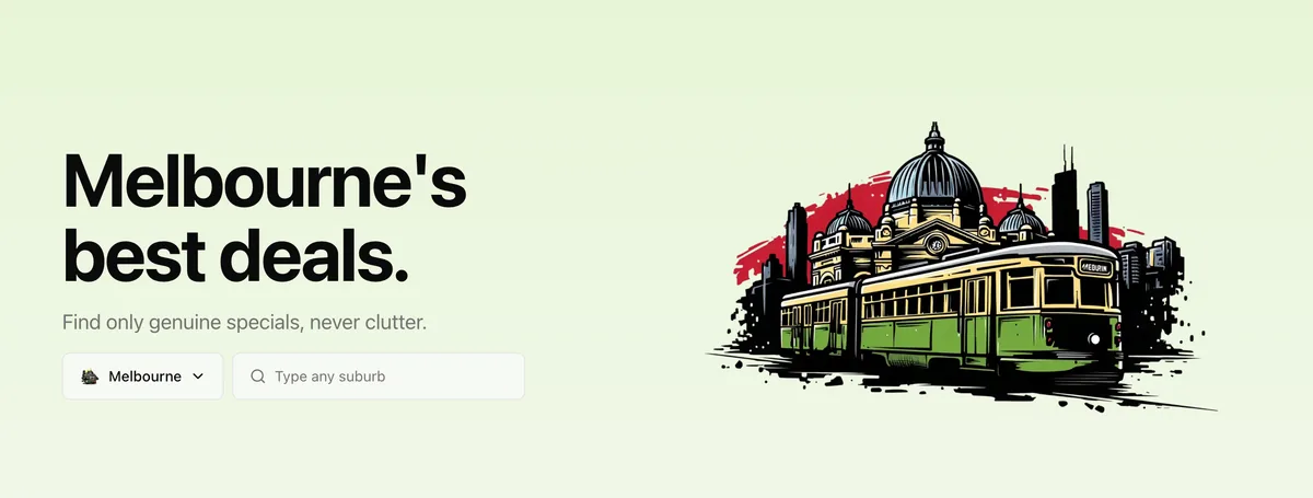 Deal Goblins homepage: Melbourne's best deals with suburb search